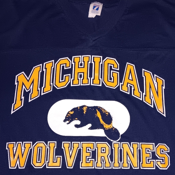 80s Logo 7 Michigan Wolverines 3/4 Sleeves Football Jersey Shirt Vintage U of M - Picture 2 of 6